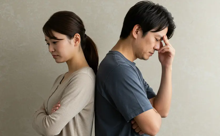 ラブルでもめている夫婦