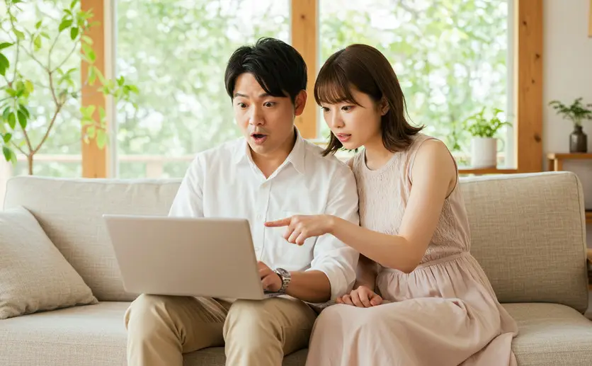 ネットで保険探しをするカップル