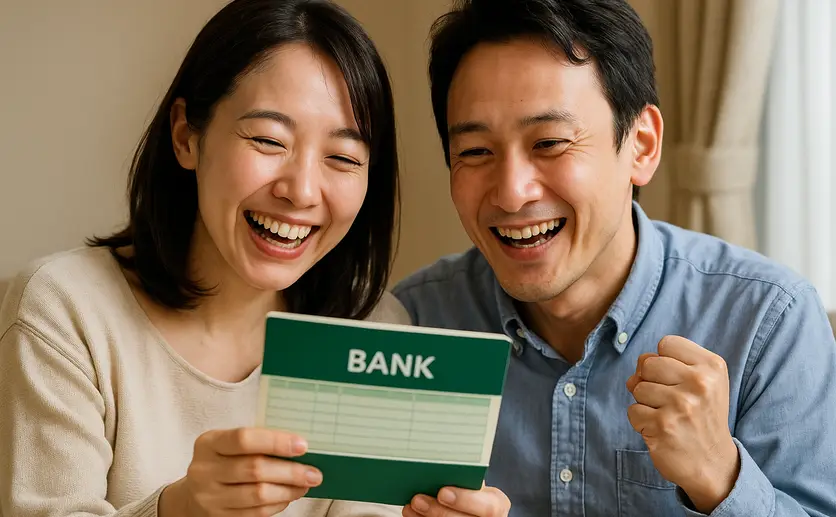 還付金を見て喜ぶ夫婦