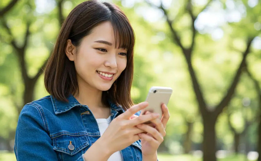 スマホで情報収集する女性